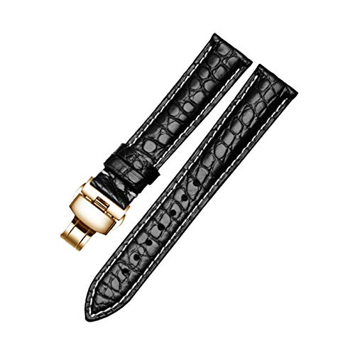 Krokodillederband 14mm-24mm Schwarz/Braun/Rot/Blau-Armband mit Faltschließe für Männer und Frauen, 23mm