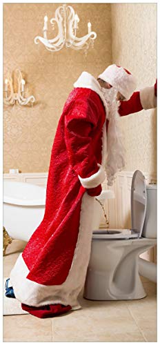 Türtapete Türposter Weihnachtsmann Macht Pause und pinkelt auf edler Toilette - Größe 93 x 205 cm - Türaufkleber mit Kleister