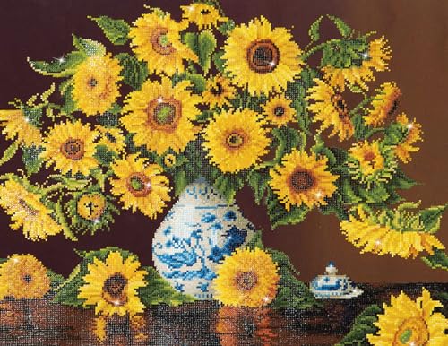 Pracht Creatives Hobby DD13-006 - Diamond Dotz Sonnenblumen in China Vase, funkelndes Diamantbild zum Selbstgestalten, ca. 71,12 x 55,9 cm groß, Malen mit Diamanten, neuer und kreativer Basteltrend