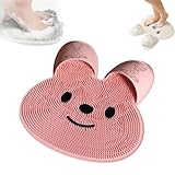 Rabbit Foot Rubbing Artifact,shower Foot & Back Scrubber Massage Pad,Foot Cleaner Massage Mat with Non Slip Suction Cups,Exfoliating Feet Massager for Men & Women- pink