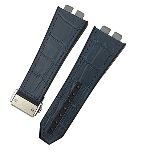 FXJHZH 17 * 27 mm echtes Leder-Gummi-Silikon-Armband für Hublot Big Bang 42 mm 441 440 Kalbsleder-Schnellverschluss-Uhrenarmband