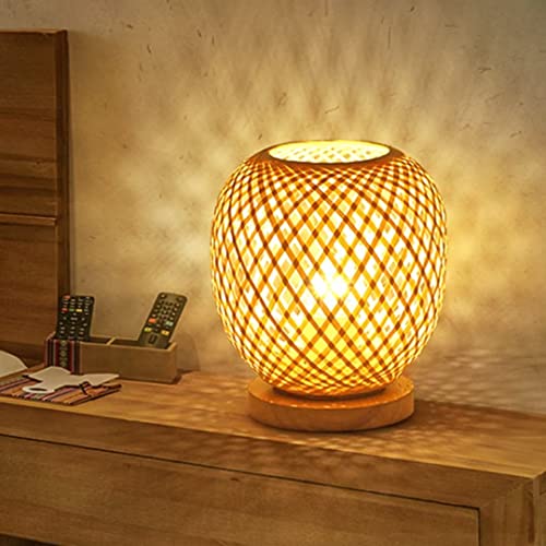 GUANSHAN Bambusweblaterne Tischlampe Nachttischlampe Ländlicher Stil Kleines Nachtlicht Dekoratives Licht Tischbeleuchtung Bambusweberei Schreibtischlampenschirm für Schlafzimmer, Dimmschalter