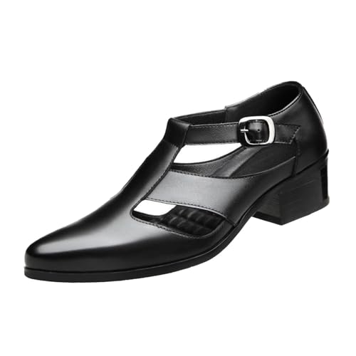 Herren-Oxford-Sandalen aus Leder mit Ausschnitten, verstellbare, geschlossene Zehenpartie for den Sommer, bequem, atmungsaktiv, Business-Kleiderschuhe (Color : Black, Size : 39)