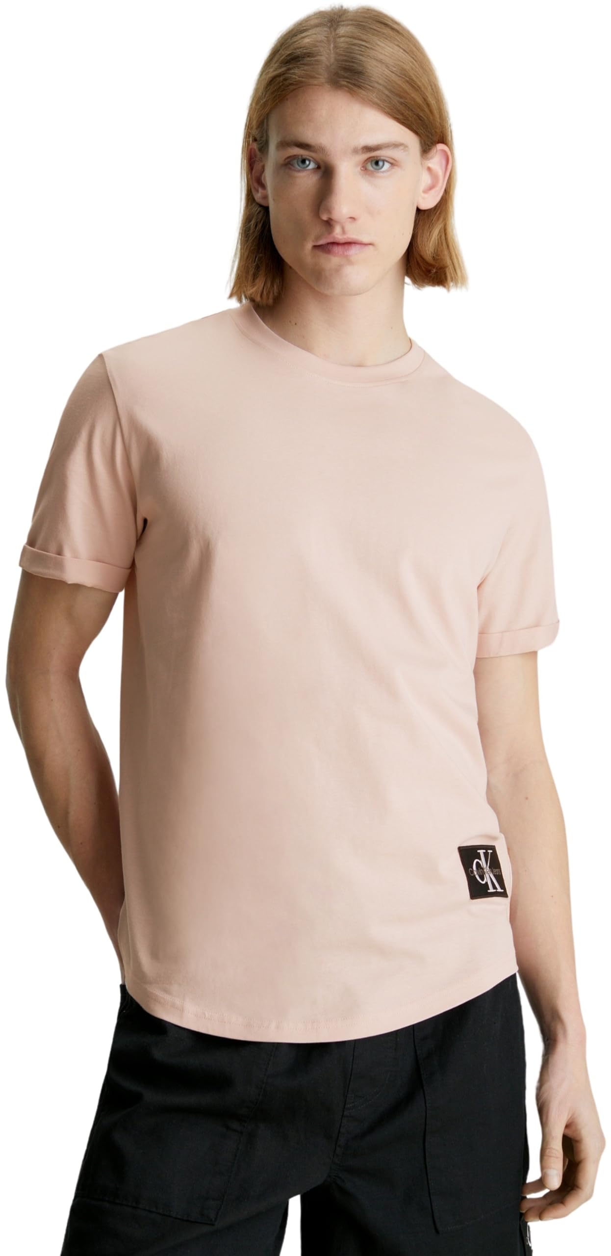 Calvin Klein Jeans Herren T-Shirt Kurzarm Badge Turn Up Sleeve Rundhalsausschnitt, Rosa (Sepia Rose), L