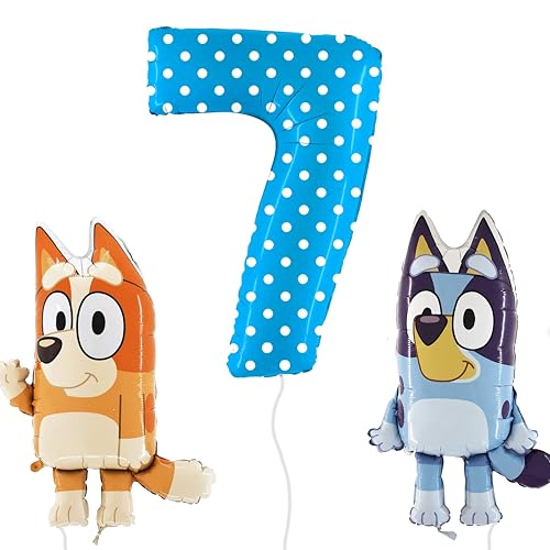 Toyland® Bluey & Bingo Folienballon-Set – 2 x 32-Zoll-Charakterballons und 1 x 40-Zoll-Punktty-Zahlenballon – Partydekorationen für Kinder