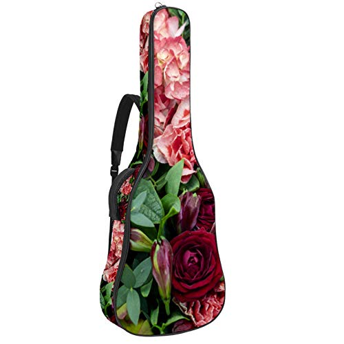 Gitarrentasche mit Reißverschluss, wasserdicht, weich, für Bassgitarre, Akustik- und klassische Folk-Gitarre, bunte Blumen