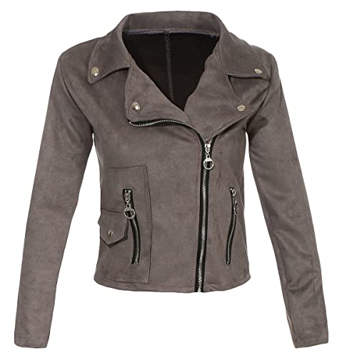 malito Damen Jacke | Velours Jacke | Biker Jacke mit Reißverschluss | Faux Leather - leichte Jacke 19617 (grau, S)