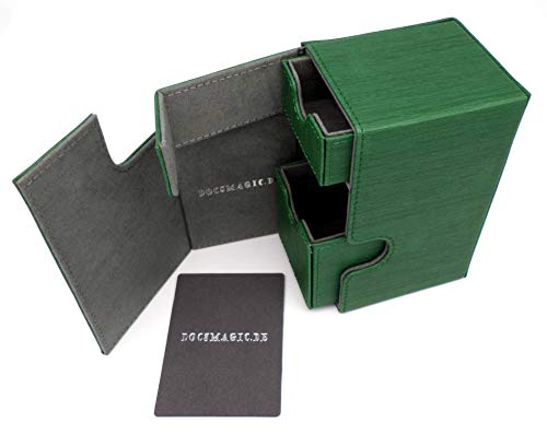 docsmagic.de Premium Magnetic Tray Box (100) Green + Deck Divider - MTG - PKM - YGO - Kartenbox Grün