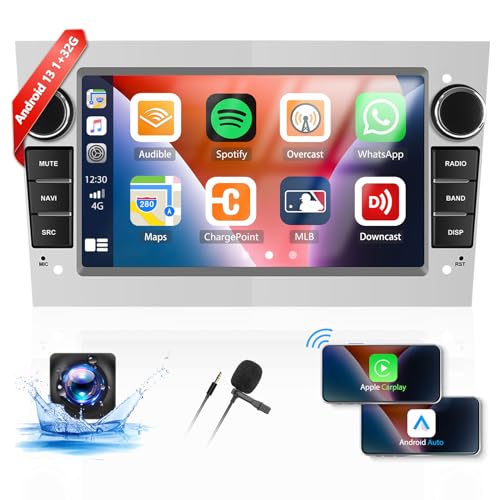 OiLiehu 1+32G Neu Android 13 Autoradio für Opel Astra Corsa Zafira Antara mit Wireless CarPlay Android Auto 7 '' Bildschirm mit Navi Bluetooth GPS FM RDS WiFi EQ HiFi SWC + Rückfahrkamera