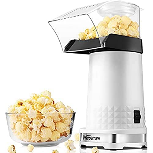 Nictemaw Popcornmaschine Weiß, 1200W Popcorn Maker, Fettfrei & Ölfrei, Gesundes Snack für zuhause