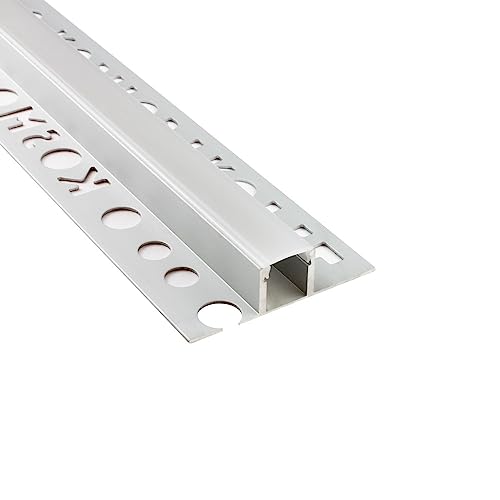 LED Aluprofil T77 Bordüre 12mm silber Fliesenprofil + Abdeckung Fliesen für LED-Streifen-Strip 2m opal