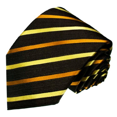 Lorenzo Cana - Designer Krawatte aus 100% Seide - Braun Gelb Grün Streifen - 84420
