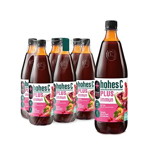 hohes C PLUS Immun (6 x 1l), 100% Saft, Traube, Cranberry, Grapefruit, Vitamin C, PLUS an Zink, ohne Zuckerzusatz, vegan, mit recyceltem PET