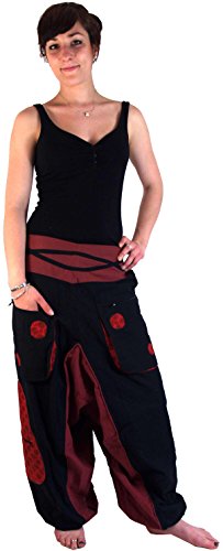 Guru-Shop Haremshose Pluderhose Pumphose Aladinhose Spirale, Damen, Schwarz/rot, Baumwolle, Size:L (40), Pluderhosen & Aladinhosen Alternative Bekleidung