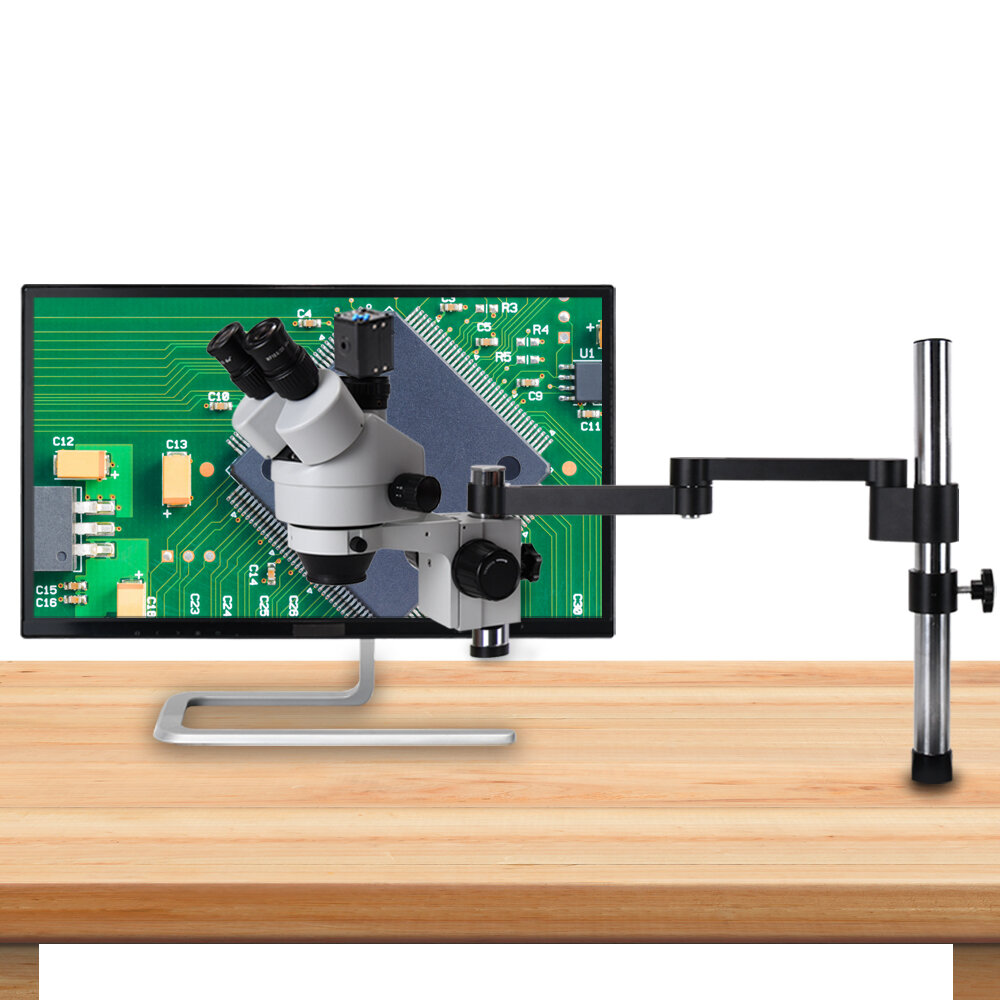 HAYEAR 7-90X Trinokular-Mikroskop mit 360°-Schwenkarm für die Reparatur von Mobiltelefonen und das Löten von Leiterplatt