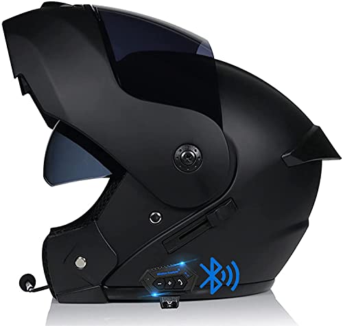 Motorrad Klapphelm Integriertes Bluetooth-Headset,Doppelvisier Klapphelm Motorradhelm Integralhelm,Geräuschfrei,Automatische Beantwortung ECE Zertifiziert Helm (Color : A, Größe : L=59-60cm)