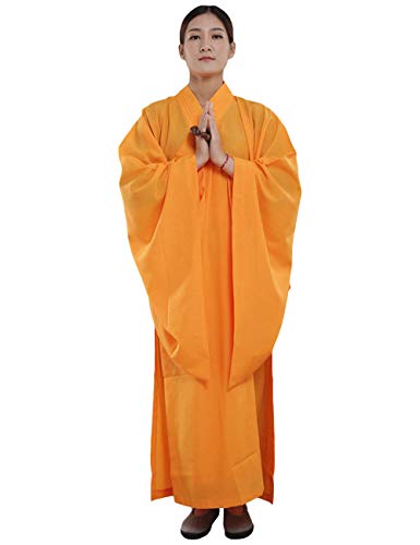 G-like Mönch Buddhist Kostüm Robe - Chinesische Buddhistische Kleidung Kampfkunst Shaolin Wushu Kung Fu Langärmelige Uniform Unisex für Männer Frauen (Gelb, 182cm)