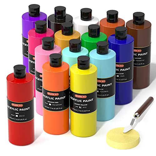 Acrylfarben Set, Shuttle Art 15 Acryl Farben in Flaschen (je 473ml, 16oz), hochpigmentierte Acrylic Paint, Acrylfarbe wasserfest für Künstler, Anfänger, Erwachsene auf Steine, Leinwand, Holz geeignet