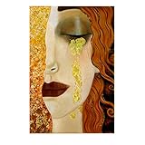 HSFFBHFBH Gemälde auf Leinwand Kunst Gustav Klimt Goldene Tränen und Kuss Poster und Drucke Wandkunst Bilder für Wohnzimmer 60x80cm (24"x32) mit Rahmen
