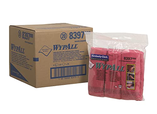 WypAll Mikrofasertücher 8397 - 4 Päckchen mit 6 rote, 40 x 40 cm große Tücher (Gesamtanzahl 24)
