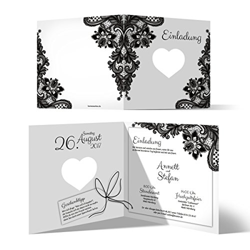 10 x Lasergeschnittene Hochzeit Einladungskarten Hochzeitseinladungen - Rustikal Schwarz Weiß