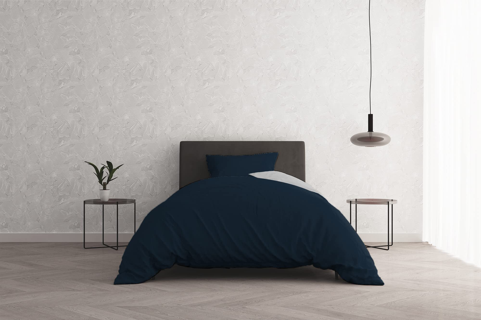Italian Bed Linen Bettbezug Natural Color, Baumwolle, Dunkelblau/Hellgrau, französisches Bett