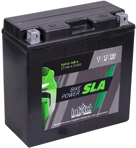 intAct Bike-Power SLA12-14B-4 | CT14B-4 | 12V 12 Ah | 190 A (EN) | Hochwertige und leistungsstarke Motorradbatterie | Wartungsfreie AGM-Batterie