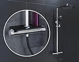 EISL GRANDE VITA Duschsystem mit Thermostat und Ablage, Regendusche mit Wandhalterung (auch für vorhandene Bohrlöcher), Duschsäule Duschgarnitur mit Duscharmatur im Set, Schwarz