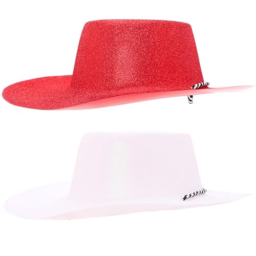 Toyland® Packung mit 6 Glitzer-Cowboyhüten im Schweizer Farbthema – 3 Rot und 3 Weiß – Größe 34 cm (13 Zoll) – Perfekt für Euro, Weltmeisterschaft und Festivals