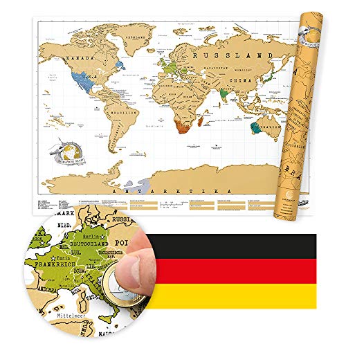 Scratch Map - das Original Deutsche - Weltkarte zum Rubbeln, Rubbel-Weltkarte - ca. 83 x 60cm - ideal für Globetrotter, Backpacker und Entdecker - tolle Geschenkidee - goldene Folie