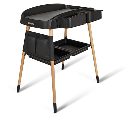 babyGO ChangMe moderner Wickeltisch aus Buchenholz - Perfekte Babyzimmer Ausstattung für bequemen Windelwechsel - Schwarz