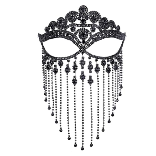 yeeplant Halloween-Party-Schmuck, Maskerade-Schleier – Quasten-Gesichtskette mit Strasssteinen