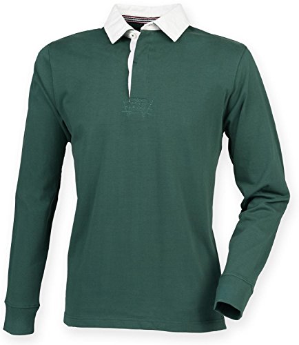 Front Row Sportbekleidung, langärmelig, Baumwolle, Premium, Rugby-Shirt Gr. L, Flaschengrün