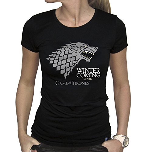 ABYstyle ABYstyleABYTEX241-Large Abysse Game of Thrones Winter is Coming kurzärmeliges Damen-T-Shirt, schwarz, Größe L, Large