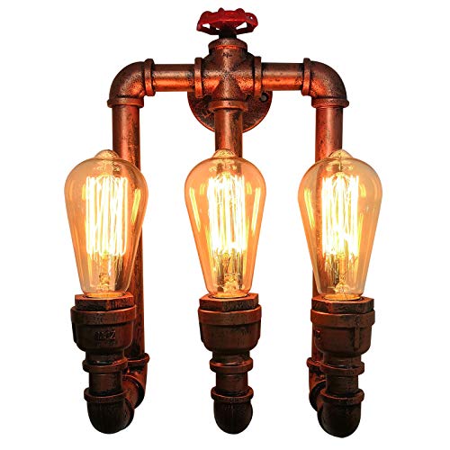 Retro Lampe Industrial Steampunk Lampe Wasserrohr Lampe Pendelleuchte Wandlampe Metall Pendelleuchte, St64 Leuchtmittel, für Pub Cafe Bar Dekoration, Esszimmer (E-Form)