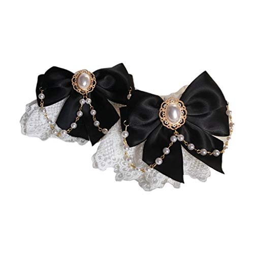 Gjyia Sweet Lolita Handgelenk-Manschetten mit floraler Spitze, Schleife, Perlenkette, Armband