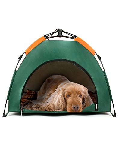 QWORK Outdoor Hundezelt Katzenzelt Wasserdicht Wegklappen Zelt mit bequemer Polsterung für Haustiere, Entfaltungsmaß 80 x 77 x 62 cm
