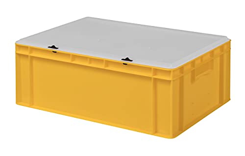 Design Eurobox Stapelbox Lagerbehälter Kunststoffbox in 5 Farben und 16 Größen mit transparentem Deckel (matt) (gelb, 60x40x22 cm)