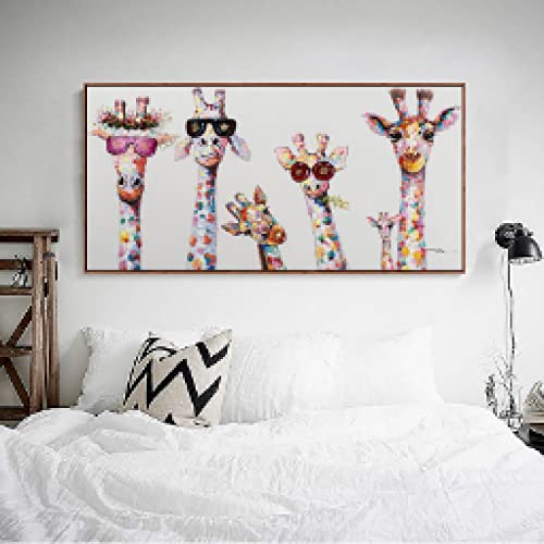 Leinwand-Malerei, Wandkunst, Dekoration, süße Cartoon-Giraffen, Posterdrucke, Leinwandbilder für Kinderzimmer, Heimdekoration, 70 x 140 cm (28 x 55 Zoll), rahmenlos