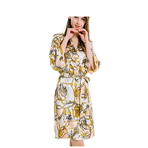 Damen Morgenmantel, 1/2 Ärmel V-Ausschnitt Kimono Robe Pyjama Kleid Damen Lingerie Bademantel Nachthemd Aprikose-S