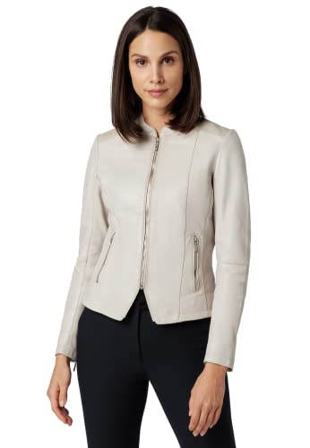 RICANO Abigale, Damen Lederjacke (Slim Fit) – echtes Premium Lamm Leder – modisches Design (Weiß, XXL)