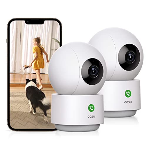 AOSU 2K Überwachungskamera Innen WLAN Kamera, Bewegungserkennung, Nachtsicht zu 10m, 3MP-Auflösung, IP Kamera mit 5G/2.4GHz WiFi, Zwei-Wege-Audio, 360° Kamera für Babys/Haustiere, kompatibel mit Alexa