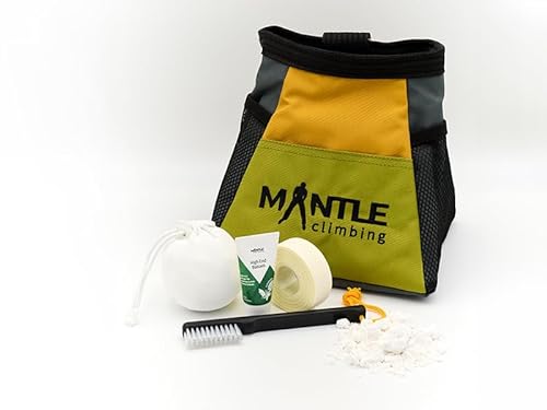 MANTLE climbing equipment Boulderbag-Set Forrest gelb/grün mit Chalkball, Tape, Handcreme & Boulderbrush