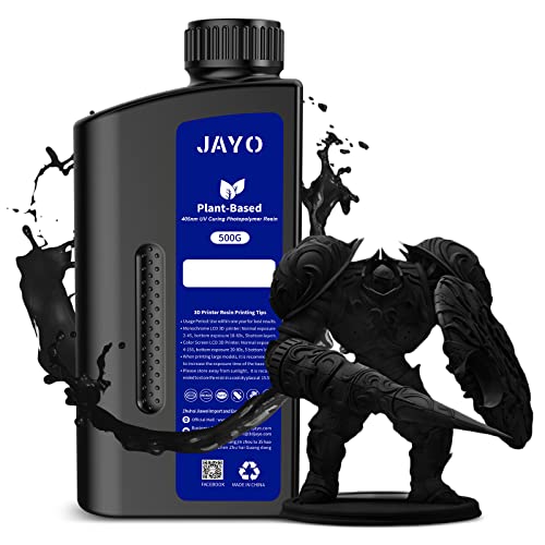 JAYO Plant Based 3D Drucker Resin Schwarz 500g mit Extrem Geringem Geruch,405 nm UV Rapid 3D Drucker Photopolymerharz Kunstharz Flüssige , für 4K 6K 8K LCD SLA Resin 3D Drucker