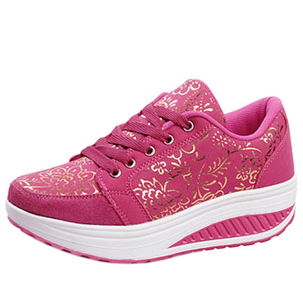 Solshine Damen Fashion Plateau Schnürer Sneakers Dämpfung Keilabsatz Fitnessschuhe 016 Pink3 39EU