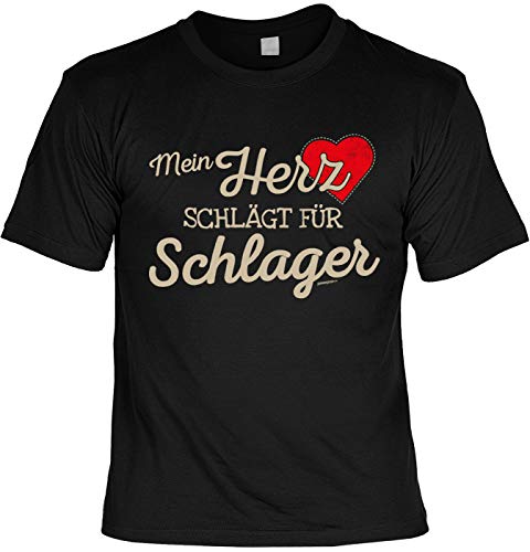 Herren Fun T-Shirt - Mein Herz schlägt für Schlager - Männer Geburtstag Shirts schwarz Männertag-Geschenke lustig Bedruckt