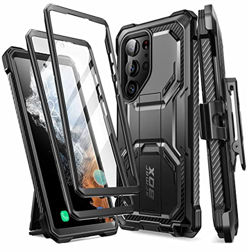i-Blason Armorbox Series Hülle für Samsung Galaxy S23 Ultra 5G Bumper Case mit 2 Vorderseite (ohne Displayschutz + mit Displayschutz) 2023 Ausgabe (Schwarz)