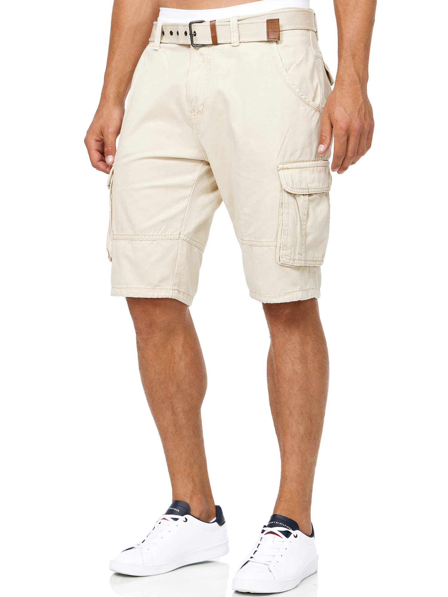 Indicode Herren Monroe Cargo Cargo-Shorts inkl. Gürtel | Bermuda Männer Sommerhose aus Baumwolle Fog M