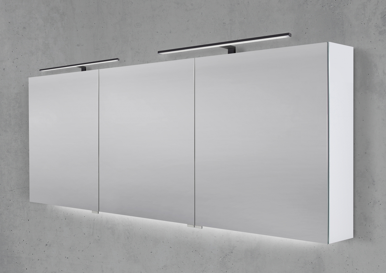 Spiegelschrank 180 cm mit 2x MULTI LED Aufsatzleuchte Doppelspiegeltüren Beton Anthrazit 2