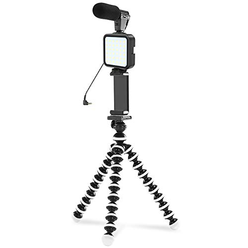 Indovis KIT-03LM Video Kit Vlogging Kit | für Smartphone DSLR Camcorder | Shotgun-Mic - LED-Videoleuchte - Flexibles Stativ - Smartphone-Halter - 3,5 mm TRRS-Kabel - Funkfernbedienung